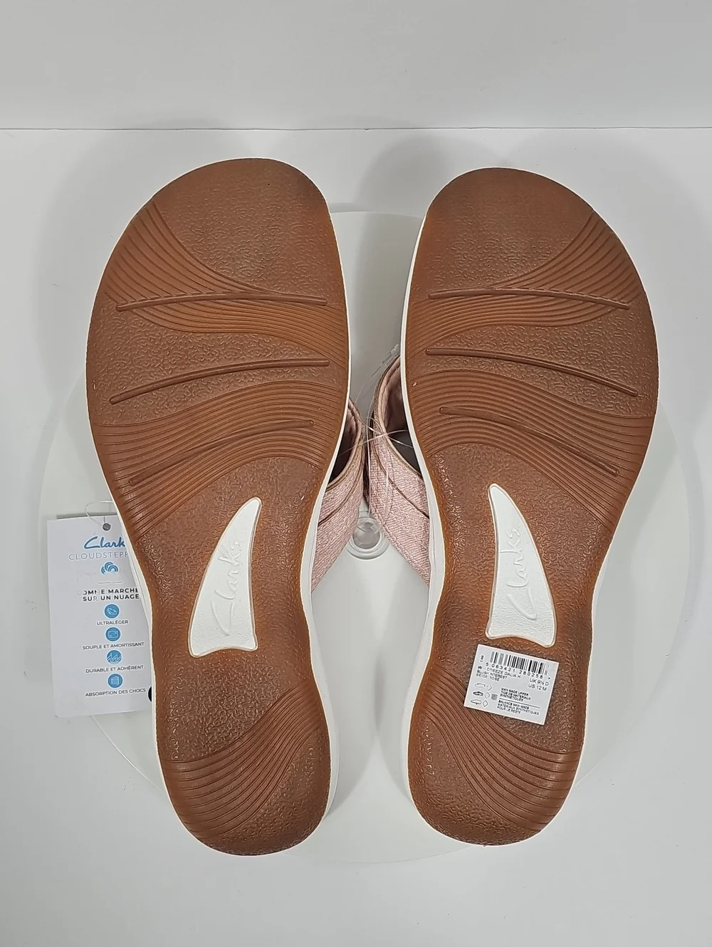NWT Clarks Cloudsteppers Cushion Soft Bow Thong Sandals Blush Pink 12